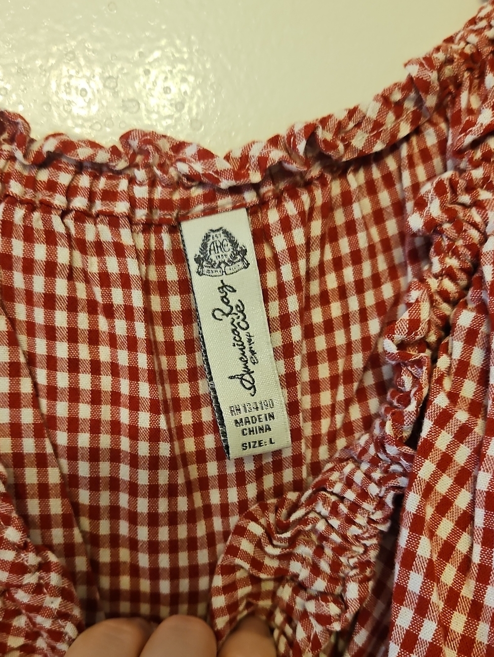 American Rag Red Gingham Off-Shoulder Ruffle Camisole, Cropped - Picture 2 of 4